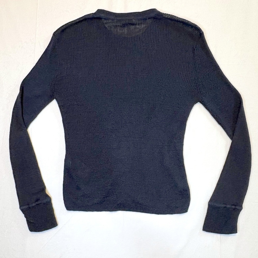 Madewell Cardigan Women S Navy Blue Linen Blend Ribbed Button Front Slim Fit - Picture 3 of 9